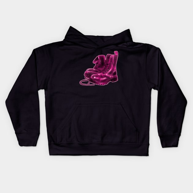 Pink combat boots Kids Hoodie by weilertsen